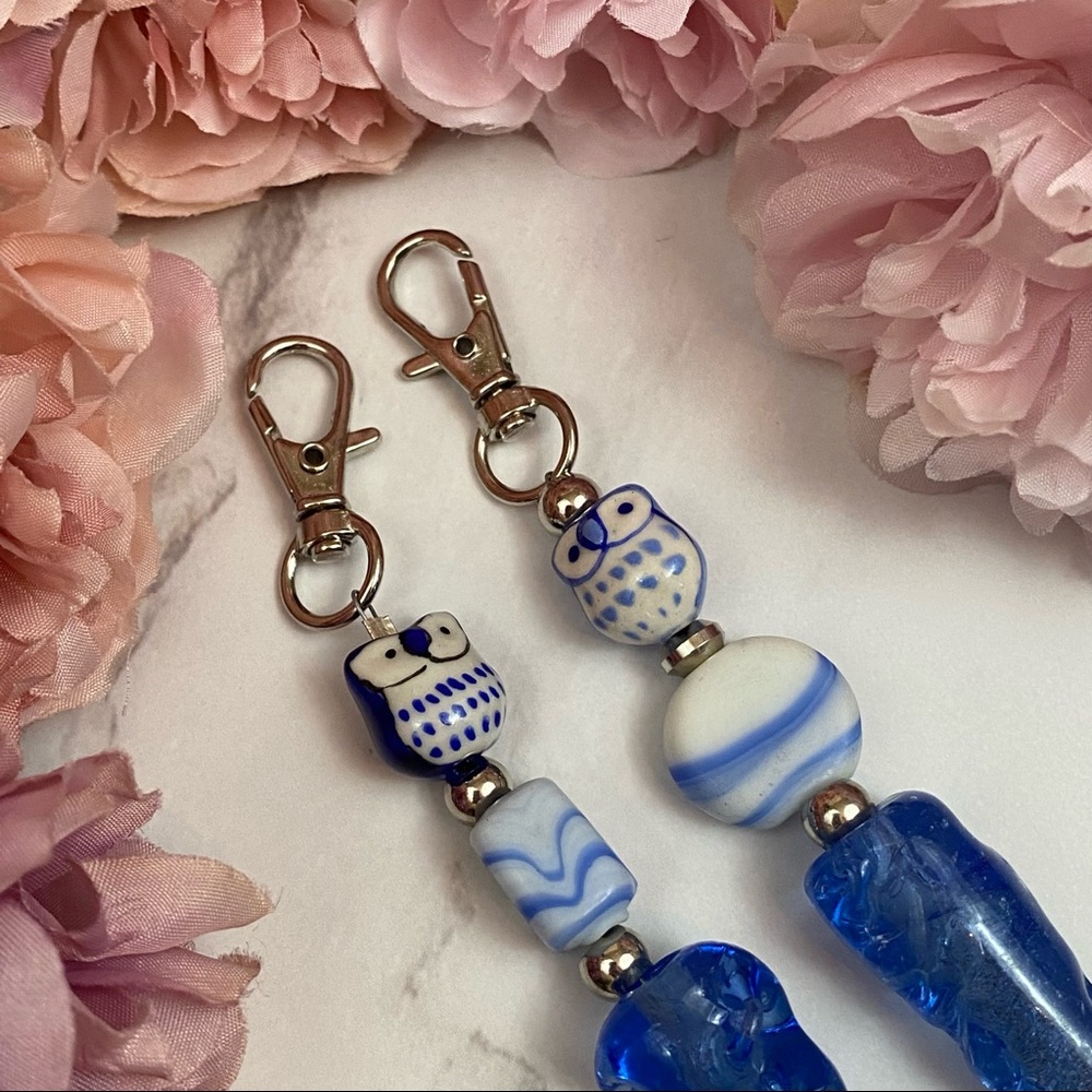 Beaded Blue Owl Purse Charm Bag Accessory - Picture 12 of 16